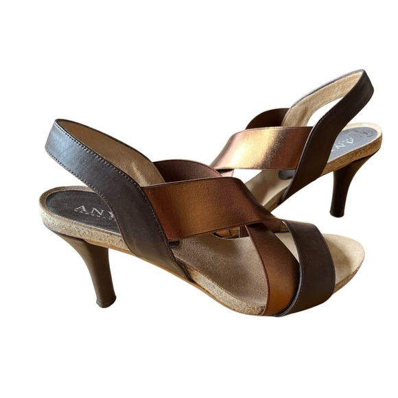 ANYI LU SLINGBACK SANDAL PUMP 8 STRAPPY BRONZE COPPER SLIP ON ELEGANT HEEL CHIC - Picture 2 of 10